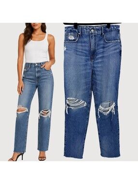 Good American Good Boy Distressed Straight Jeans GB206T 31